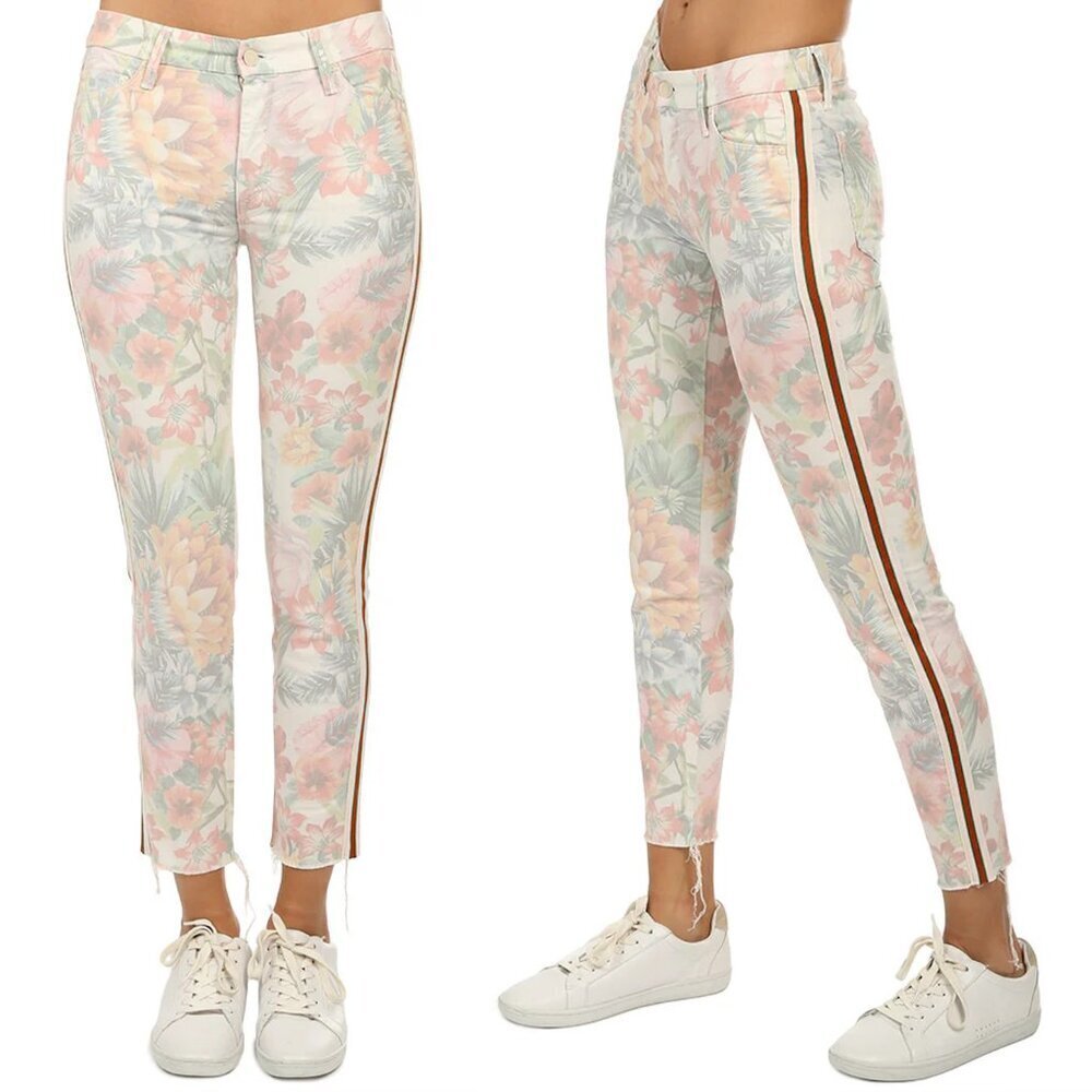 MOTHER The Looker Ankle Fray Floral Racer Jeans Size 25